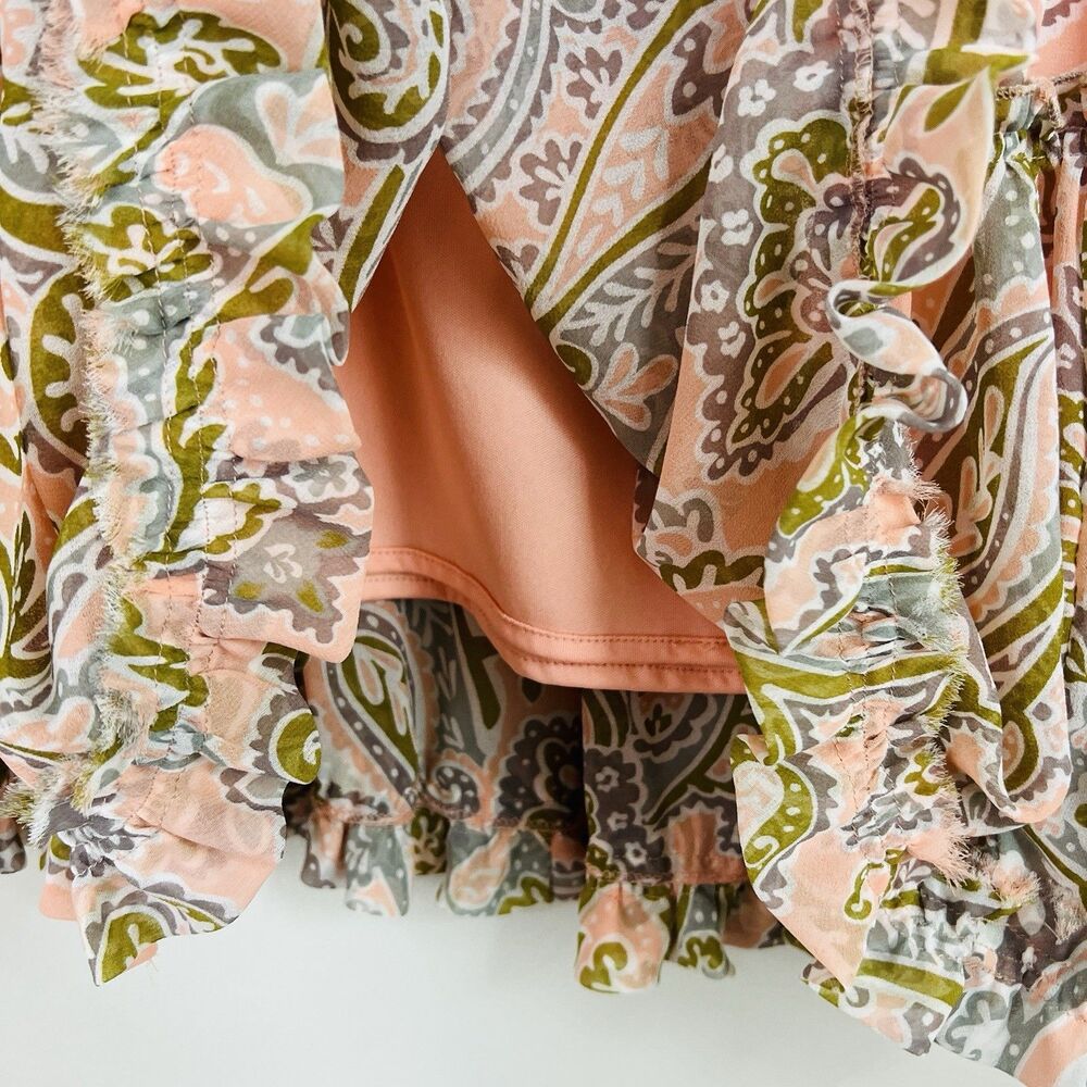 Chadwicks of Boston Peach Paisley Tiered Flowy Lined Skirt Cottagecore Size XL - Picture 5 of 9